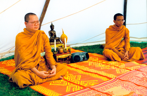 0160: Thai Buddhist Monks in Prayer in a Tipi