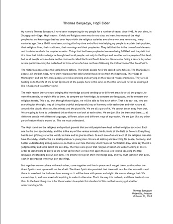 0333: Statement by Thomas Banyacya, Hopi Elder